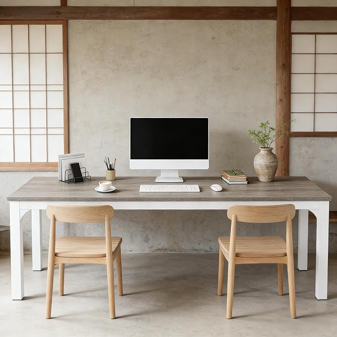 78 Inch Long Computer Desk 2 Person Executive Office Desk Extra Large Double Workstation Simple Study Student Writing Table for Home Office (Taupe+White)