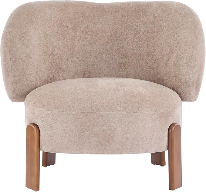 Christopher Knight Home Lily Solid Wood Wingback Accent Chair Fabric Upholstered Club Chair Curved Backrest Single Sofa Comfy Reading Lounge Chair for Living Room Soft Cushion Seating Light Brown