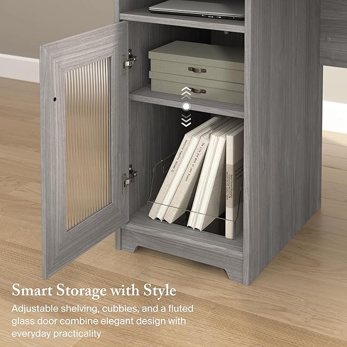 Bush Home Cabot 60W L Shaped Computer Desk with Storage in Modern Gray 60-inch Corner Table with Drawers for Home Office Workspace