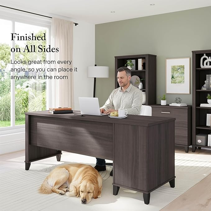 Bush Furniture 72-inch Home Office Desk with Drawers Large Computer Table for Personal Workspace Somerset Collection Storm Gray