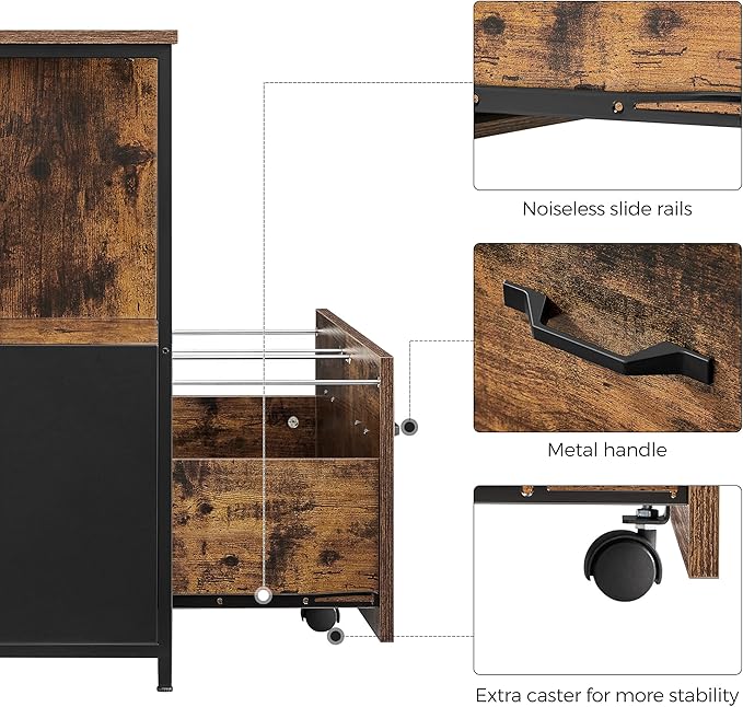 VASAGLE Lateral File Cabinet for Home Office Filing Cabinet with Open Shelves and Drawer for A4 Letter and Legal Sized Documents Printer Stand Rustic Brown and Ink Black UOFC043B01