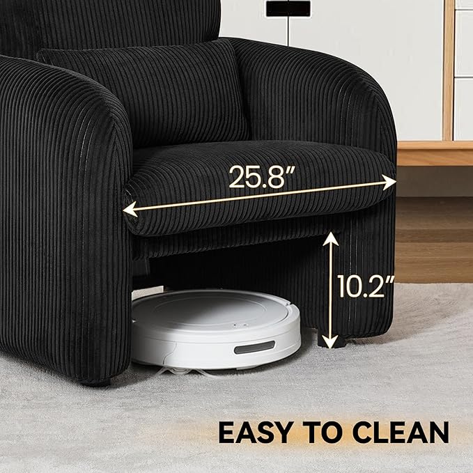 Modern Accent Chair Comfy Upholstered Corduroy Armchair Stylish Lounge Reading Chair for Living Room Bedroom Black