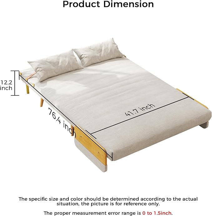 JASIWAY Convertible Sleeper Chair Bed for Adults 3 in 1 Linen Convertable Futon Chair with Pillow Fold Out Single Sleeper Couch Guest Bed for Small Spaces Bedroom Office Apartment Modern 43.3