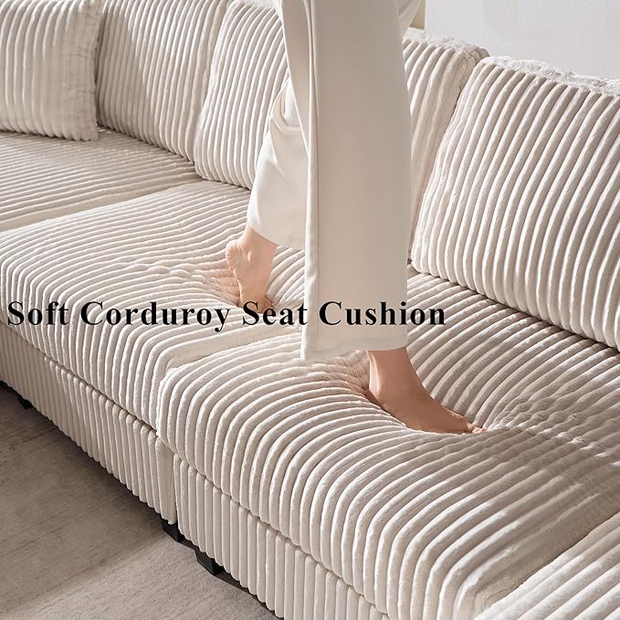 79.5 Oversized Double Chaise Lounge Chair Indoor Modern Upholstered Sleeper Sofa Bed with 2 Storage Armrests &amp Throw Pillows Comfy Fluffy Corduroy Couch for Living Room (Beige 79.5 Double Cha