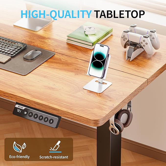 BIZUM Electric Standing Desk 55x24 inches Height Adjustable Desk Sit to Stand Desks Memory Gaming Computer Workstation for Home Office Light Rustic Brown
