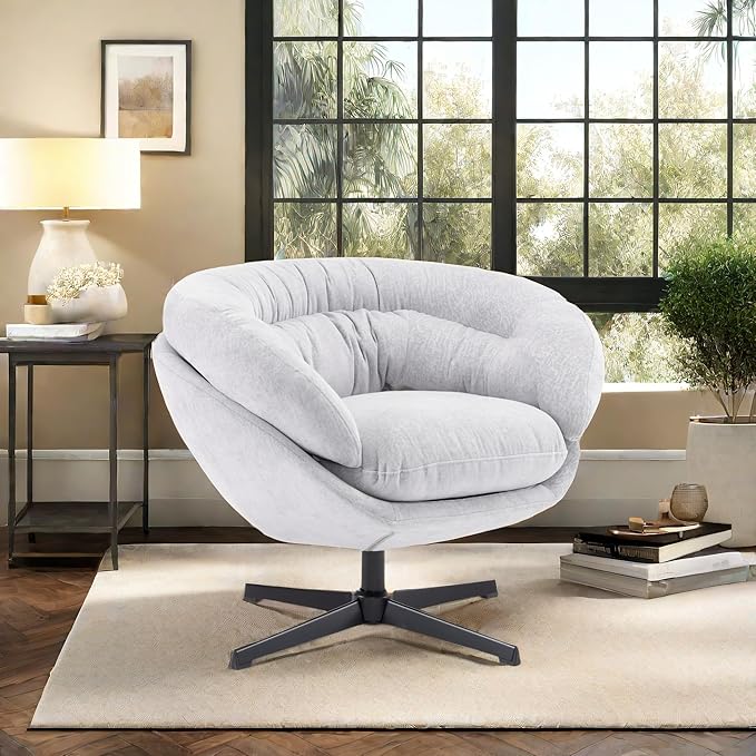 360°Swivel Accent ChairModern Chenille Office ChairRound Office Chairswith Removable CushionBlack Metal Base for Living RoomBedroomReading CornerOfficeGray