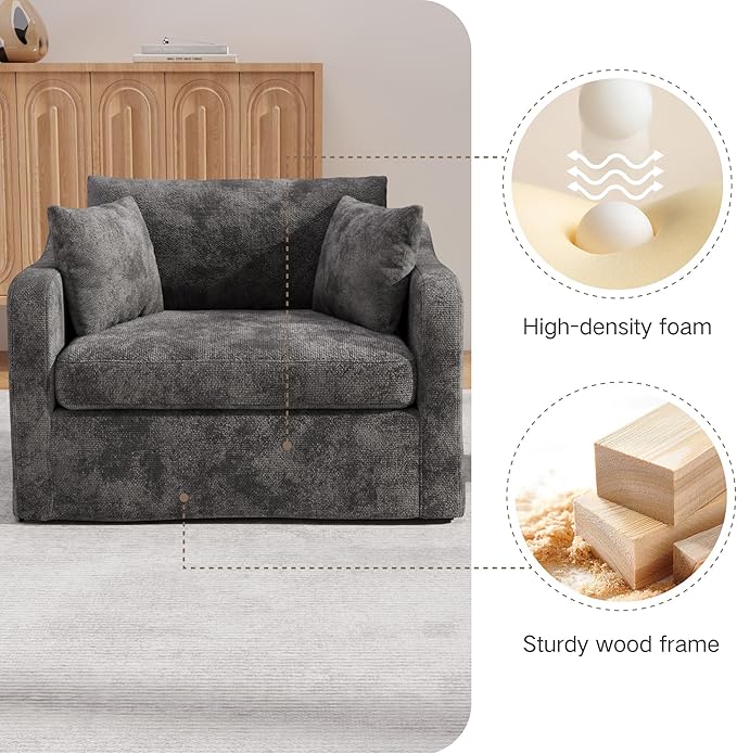 Mlmh &amp Kngwa Chenille Oversized Accent Chair 45.27 Wide Comfy Single Sofa Big Cozy Chairs with 3 Pillows Upholstered Reading Lounge Chair for Living Room Bedroom Charcoal