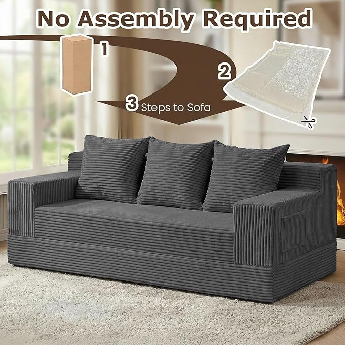 Convertible Sofa Bed 78 Oversized Boneless Loveseat Couch 2 in 1 Foldable Futn Bed Couch in A Box Folding Sleeper Sofa Chair for Living Room No Assembly Required Grey