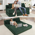 55 Convertible Folding Sofa Bed with 2 Pillows Corduroy Foldable Sleeper Sofa for Adult Floor Couch Bed for Living Room Bedroom No Assembly (Green)