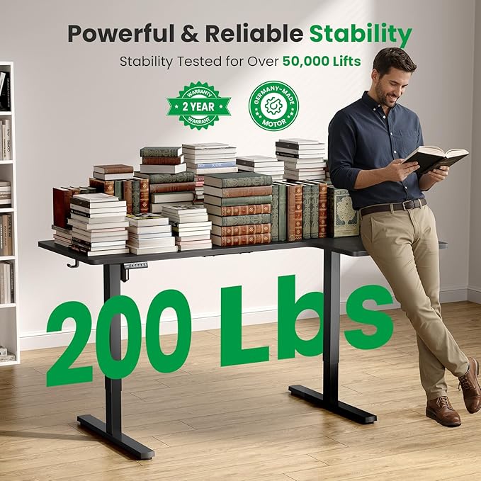 L-Shaped Standing Desk - 63 Inch Adjustable Corner Standing Desk with Flexible Monitor Stand Electric Sit Stand Computer Table with Memory Controller for Home Office