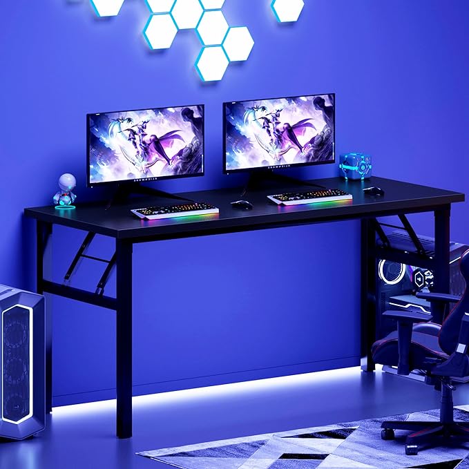 Folding Desk 62 inch No Assembly Folding Desks for Small Spaces Sturdy Foldable Computer Desk Functional Home Office Desks Study Writing Desk Office Table Workstation for Home Office Outdoor