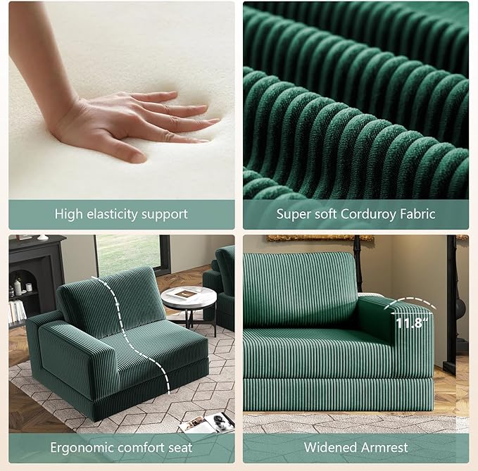 106 Convertible Sofa Bed Cloud Modular Sectional Sofa Modern Deep Seat Folding Sofa for Living Room Bedroom No Assembly Required Corduroy Fabric Flexible Configurations
