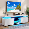 DWVO White Modern TV Stand with LED Lights and Power Outlet Modern Entertainment Center for 55/60/65 Inch Media Console Table TV Cabinet with Storage Universal TV Stand for Living RoomWhite