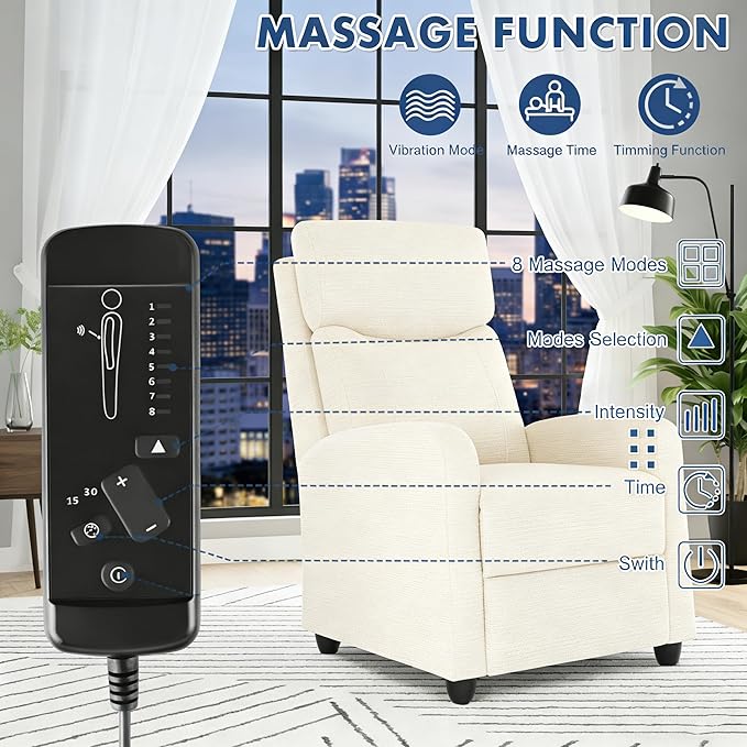 Simple Deluxe Massage Recliner Chair - Adjustable PU Leather Recliner Luxe Reading Chair &amp Sofa Chair for Living Room Chairs or Bedroom Chair Small Recliner for Home Theater Beige