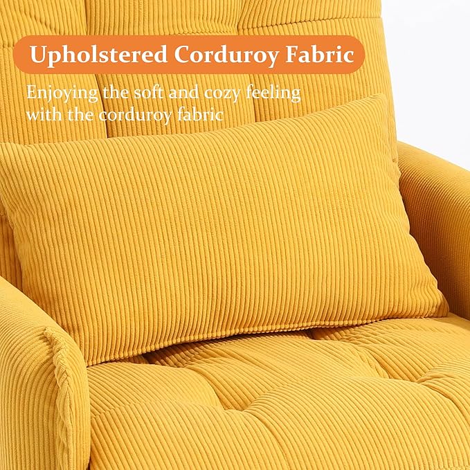 Accent Chairs with Storage Ottoman Corduroy Fabric Armchair with Adjustable Backrest and Side Pockets Mid Century Modern Reading Sofa Chair for Living Room Bedroom-Orange Set of 1
