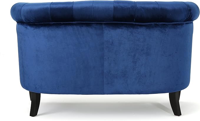 Christopher Knight Home Milani Tufted Scroll Arm Velvet Loveseat Navy Blue / Dark Brown