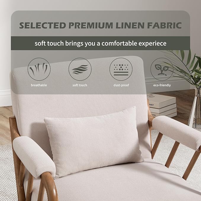 INZOY Mid Century Modern Accent Chair with Wood Frame Upholstered Reading Armchair with Soft Corduroy Fabric Accent Chair for Living Room Bedroom Apartment Easy Assembly Beige