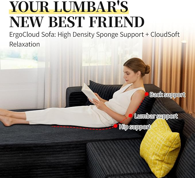 100 Cloud Modular Sectional Sofa U Shaped Couch Deep Seat Chaise Sectional Sofa for Living Room Modern Minimalist Upholstered Boneless Couch No Assembly Required Gray Right-Facing Chaise