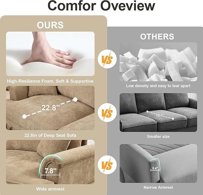 Modular Sectional Sofa Couch Comfy Chenille Three-Seat Sofa with Removable Ruffles Pleats Skirts Elegant Mid Century Sofa Couch for Living Room Bedroom (Light Coffee 107.1inch+1ottoman)