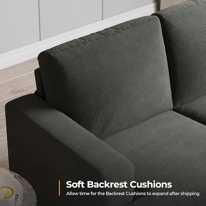 89 Inch Sofa with Extra Deep Seats Oversize 3 Seater Sofa for Living Room Modern Couch and Sofa Comfy Armrests and Seats and Backrests Easy Installation Corduroy Fabric Grey