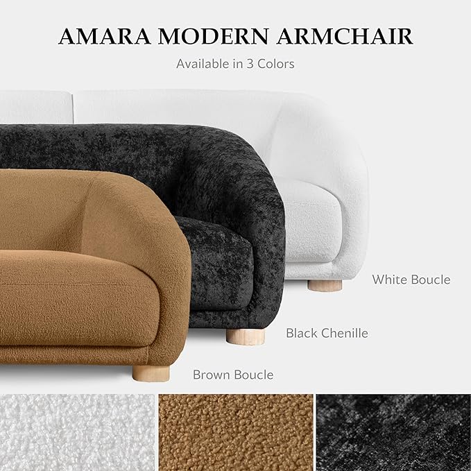 Furniture of America Amara Modern Boucle Arm Chair with Sloped Armrests and High Density Foam Wooden Comfortable Couch for Living Room Office Oeko TEX Certified White