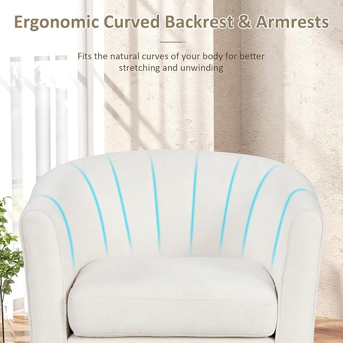 Giantex Modern Accent Chair with Ottoman Upholstered Teddy Velvet Barrel Club Chair w/Footrest Curved Backrest &amp Armrests Non-Slip Felt Pads Comfy Accent Arm Chair for Living Room Bedroom Be