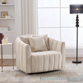 360° Swivel Barrel Chair with Curved Backrest 40 W Velvet Armchair with 3 Soft Pillows Accent Lounge Chair with Channel Tufted Design for Living Room Bedroom Studio Beige