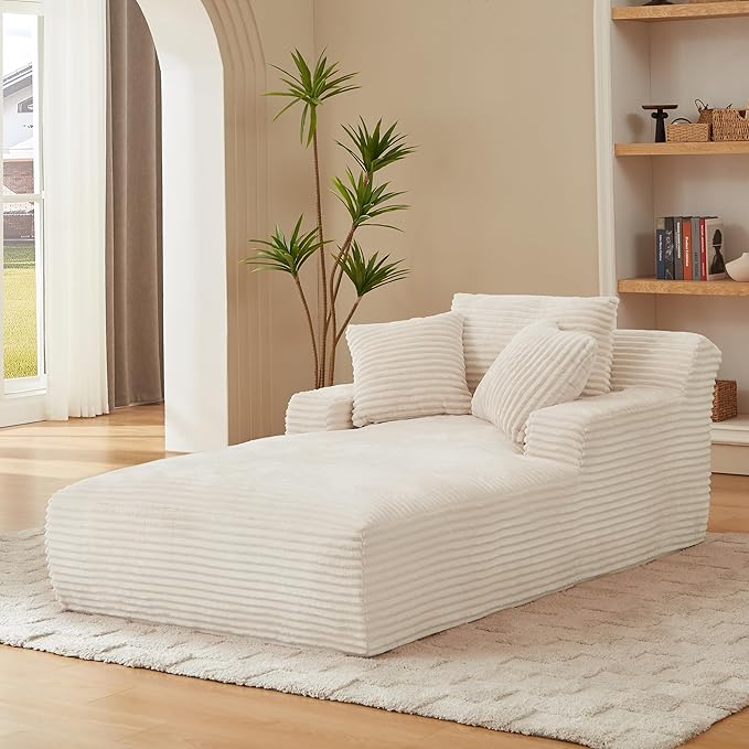 KEIKI 78.7 Oversized Chaise Lounge Indoor Modern Corduroy Boneless Couch with Pillows Deep Seat Sleeper Sofa Bed No Assembly Perfect for Apartment &amp Studio Spaces