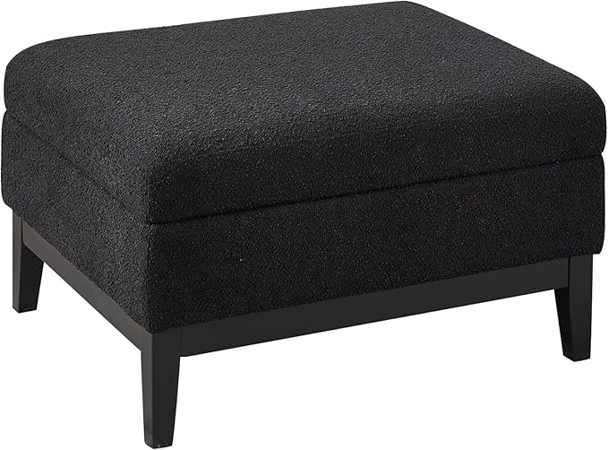 Wood Base Accent Arm Chair with Ottoman and Bolster PillowsStorage Footstool with Reversible Lid Coffee Table for Living Room Office (33.86W Black Foot Stool+Black Base)