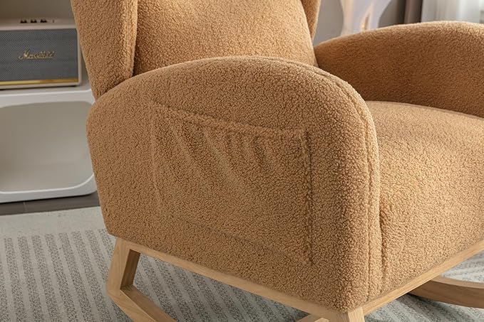 Khaki Teddy Rocking Chair Comfortable Single Sofa Chair for Living Room Bedroom 300 Lbs Capacity Easy Assembly