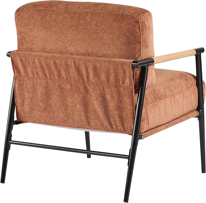 Christopher Knight Home Varsts 27.56 Accent Armchair with Plush Cushions Modern Seating Club Chair Minimalist Metal Frame and Wooden Armrest Design for Cozy Living Room Bedroom Office Orange