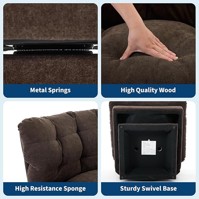 GarveeHome Chenille Swivel Accent Chair360°Comfy Modern Sofa Chair with Oversize Base20.8in Extended Seat with Cozy Cotton Filling300Lb Max Load Accent Chair for Living Room Bedroom Office
