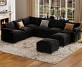 Sectional Couches for Living Room FSC Certified Velvet Modular Couch Oversized Cloud U Shaped Convertible Sleeper Sofa Chaise Detachable Armrest Cushio (Chenille Black U Shape 8 Seat)