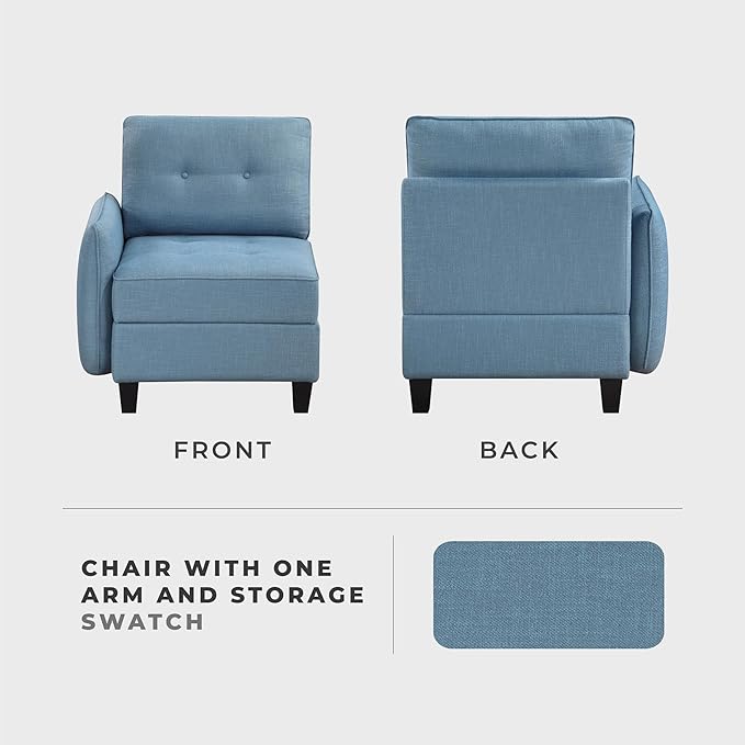 Lexicon Modern Modular One Arm Side Chair with Hidden Storage Textured Fabric Chair with Button-Tufted Design Reversible Back Cushion for Living Room/Bedroom/Office Blue