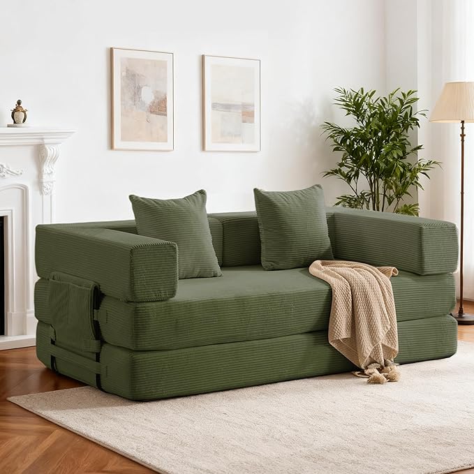 4 in 1 Convertible Sleeper Sofa Bed78’’ Compression Folding Sofa Bed with Pillows &amp Side Pockets Fold Out Floor Couch Boneless Couch for Living RoomBedroomGreen