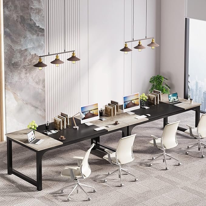 LITTLE TREE 70.8 Inch X-Large Executive Computer Office Desk Grey+Black
