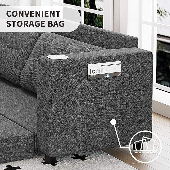 Upgraded Queen Size Futon Sofa Bed 83 Thick Upholstery Loveseat Sleeper Sofa Pull Out Couch Convertible Floor Couch for Bedroom/Living Room/Entertainment Room (Dark Grey)