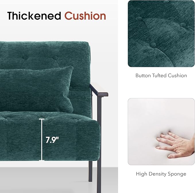 MCombo Modern Accent Chairs Chenille Upholstered Armchair Ergonomics Lounge Chair for Living Room HQ417 (1 Dark Green)