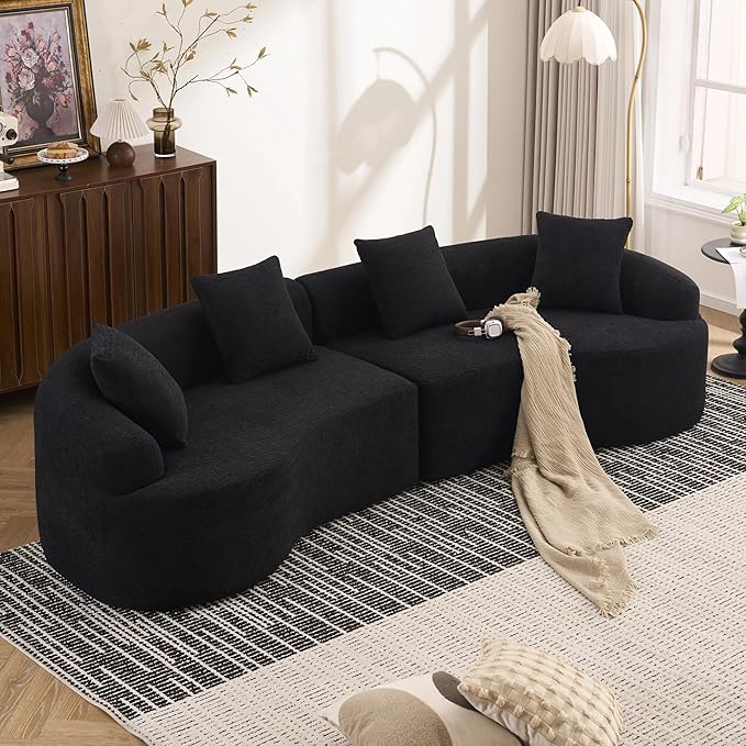 Yoglad 110 Boneless Curved Sofa Modern Cloud 4-Seater Floor Couch Minimalist Compression Sofa for Living Room Apartment Studio Office No Assembly Needed(Chenille Black)