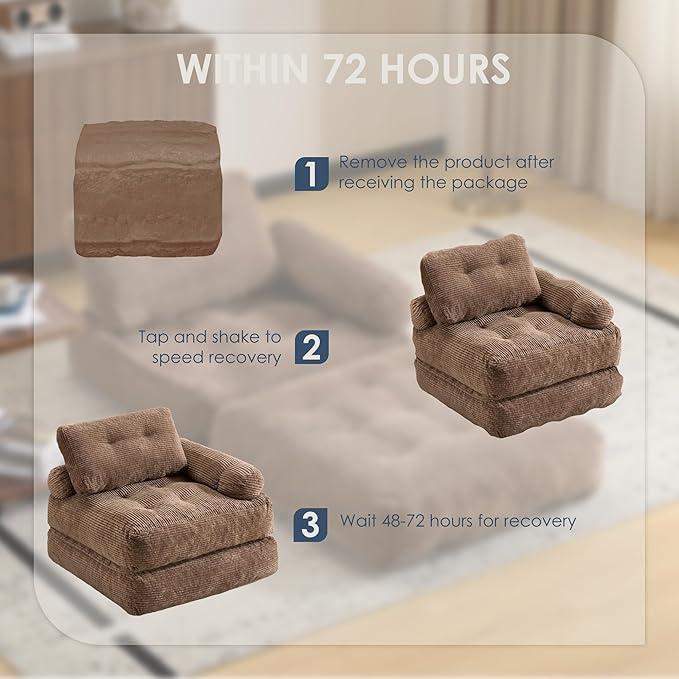 Folding Sofa Bed with ArmrestConvertible Sleeper Chair for Adults Folding Sofa Bed Foam Filling Couch with PillowSleeper Chairs Single Size Floor MattressBrown