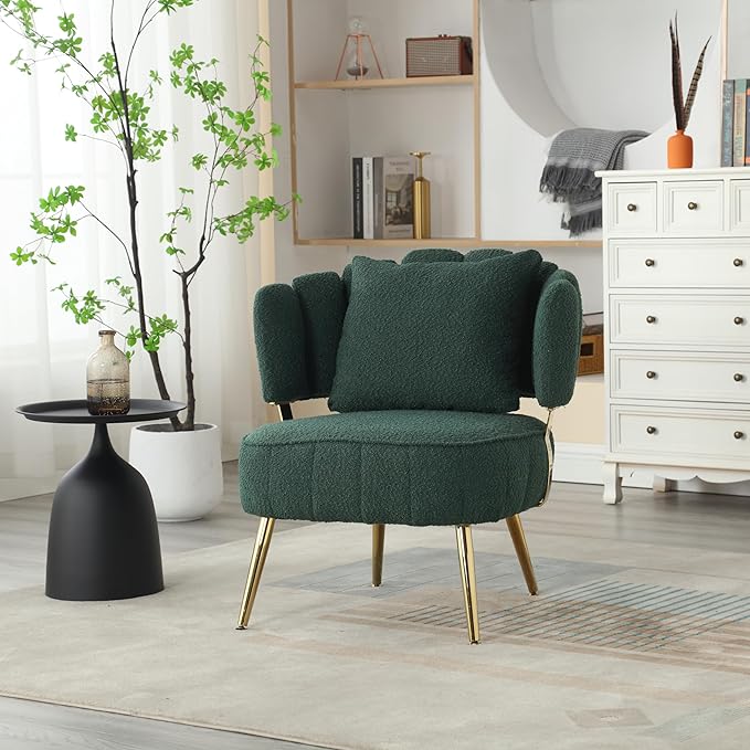 Boucle Accent Chair Modern Upholstered Armchair Tufted Chair with Metal e Single Leisure Chairs for Living Room Bedroom