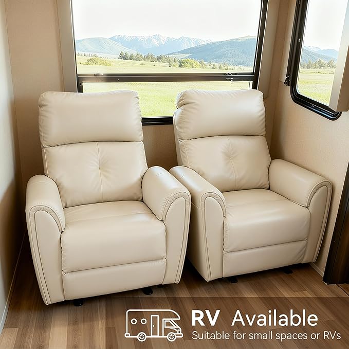 MCombo Power Small Recliners for Small Spaces Living Room RVs Modern Style Zero Wall Hugger Recliners Chair with Lumbar Support USB&ampCharging Ports FSC Certified Faux Leather PR699 (Beige)