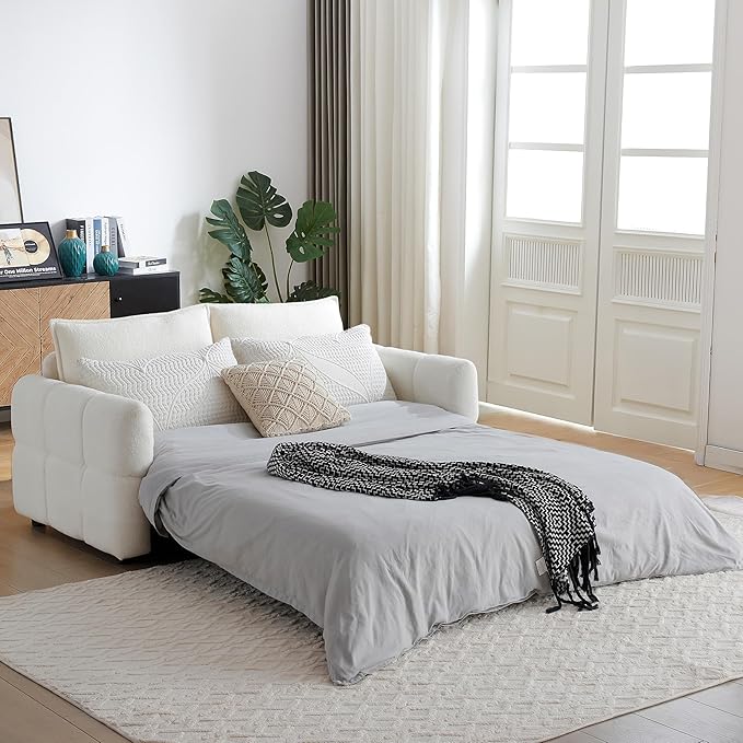 70 Convertible Sleeper Sofa Couch Full Size 3-in-1 Pull Out Sofa Bed for Living Room Upholstered Loveseat for Home Office Bedroom Apartment White
