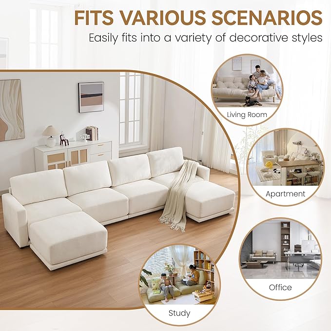 44.2 Oversized Sofa Chair with Ottoman Upholstered Accent Chair with Thick Cushions Single Sofa Lounge Chenille Comfy Reading Chair for Living Room Easy Assembly White