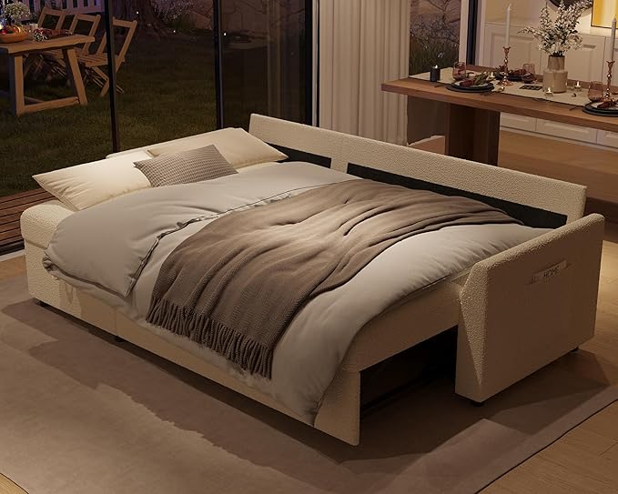 Jocisland Sofa Bed L Shaped Sleeper Sofa with Storage Chaise Pull Out Sofa for Living Room Guest Room Apartment White Boucle Couch