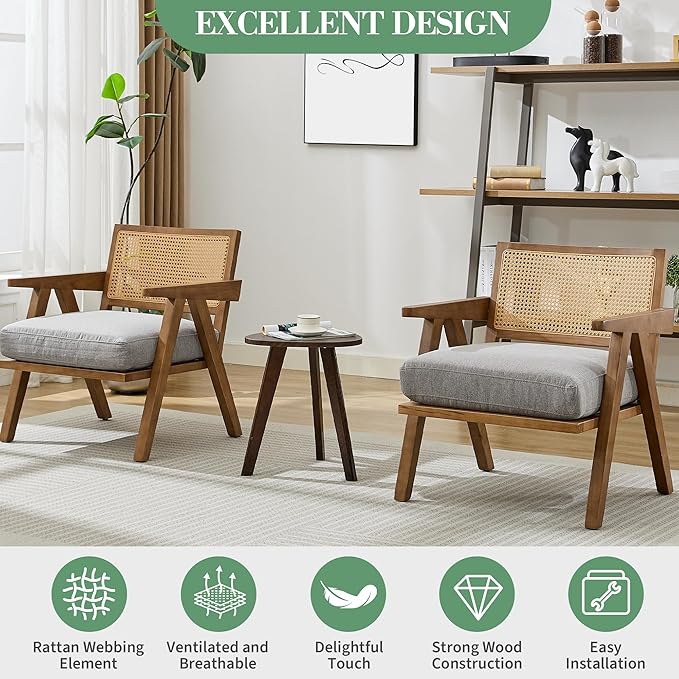 Garvee Mid-Century Modern Accent Chair Linen Upholstered Lounge Chair withWood Frame Soft Cushion - Comfortable Reading Armchair for Living Room Bedroom Office - Gray 2 PCS