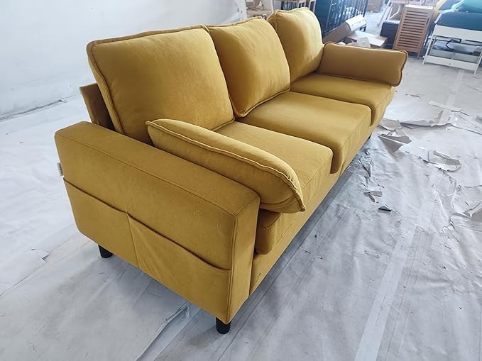 KINTNESS 78” 3 Seater Sofa Couch for Living Room Modern Sectional Sofa with Deep Seat &amp Armrest Pillow Comfy Sofa Set for Bedroom Apartment and Office Removable Covers Non-Slip Yellow | COTT