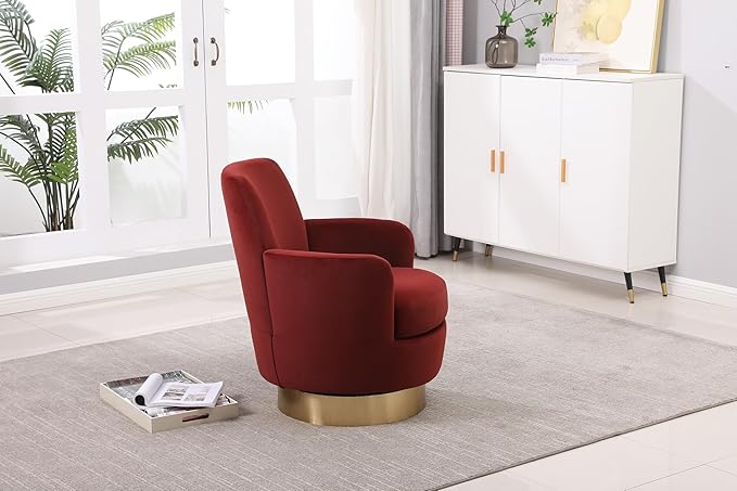 Set of 2 Swivel Accent Chair Modern Velvet American Design Swivel Round Barrel Chairs Upholstered Cozy Style for Living Room Bedroom Home Office (Brownish red 2-Pack)