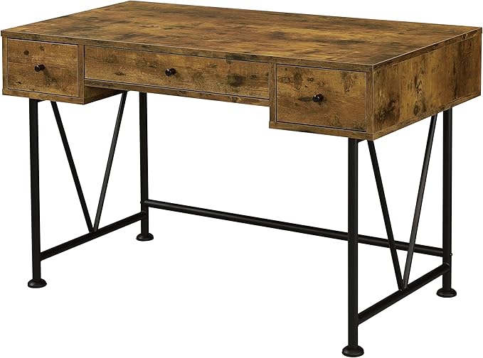 Coaster Home Furnishings - Analiese - Metal and Wood - 2-Piece Computer Desk and Bookcase Set with Three Storage Drawers Four-Shelf Bookcase - Farmhouse - Home Office - Rustic Nutmeg - 801541-S2