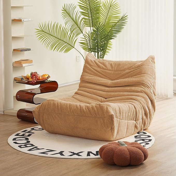 N&ampV Fireside Chair Mid Century Armless Floor Sofa Soft Premium Corduroy Floor Lounge Chair Foam Sofa Accent Chair for Living Room Bedroom and Office (Beige)
